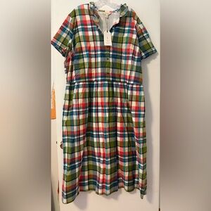 Anthro Plus Seasalt Cornwall 22 Plaid Shirt Cotton Dress Green Red Blue Pockets